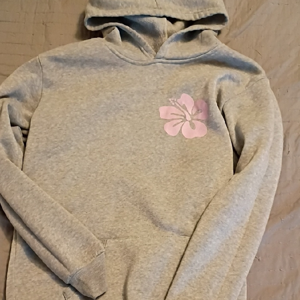 Gray Hoodie with Pink Floral Design